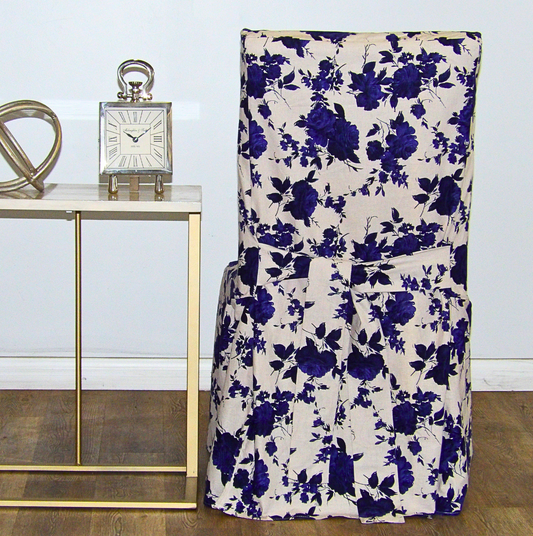 Floral Long Dining Chair Slipcover