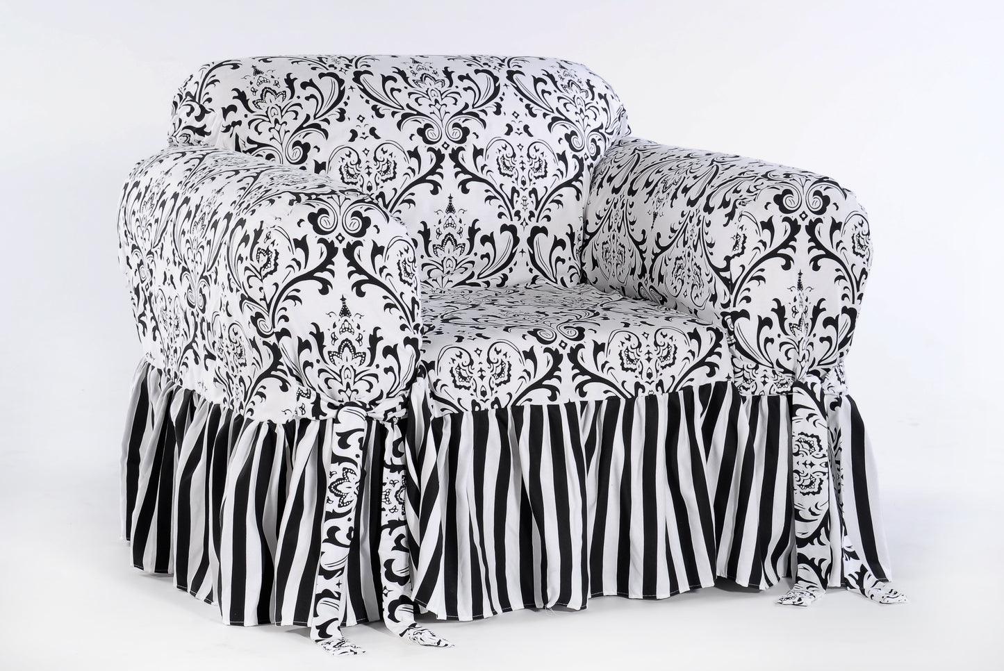 Damask/Stripe ruffled chair cover