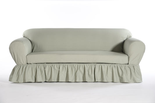 Washed Cotton Duck Ruffled Two-Piece Loveseat Slipcover