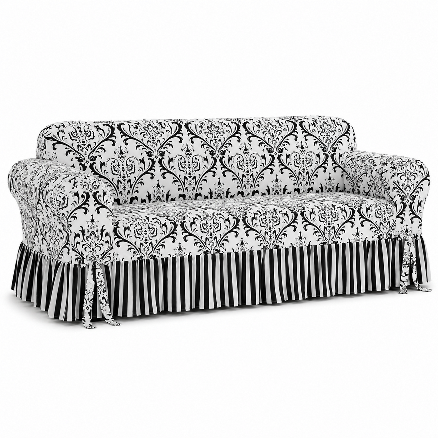 Damask/Stripe Ruffled Accent Chair Cover