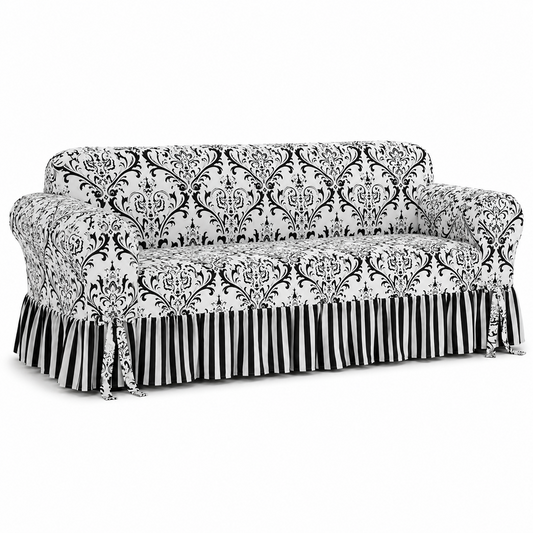 Damask/Stripe Ruffled Accent Chair Cover