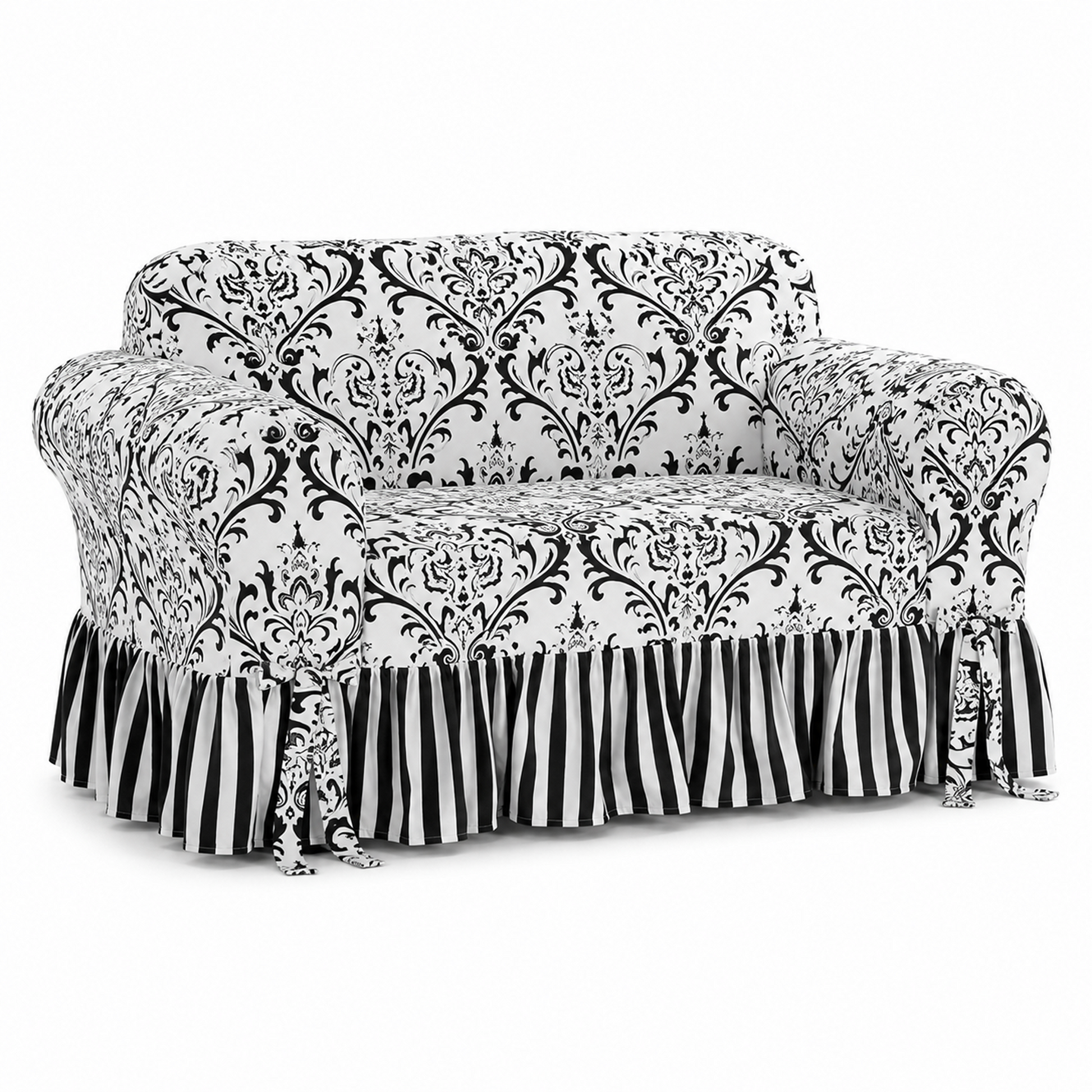 Damask/Stripe Ruffled Accent Chair Cover