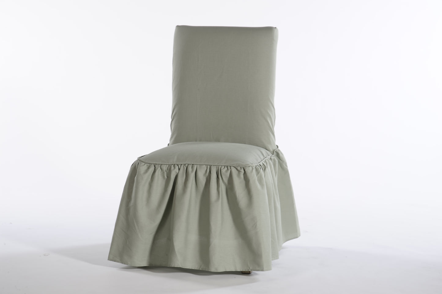 Long Washed Cotton Duck Ruffled Dining Chair Slipcover