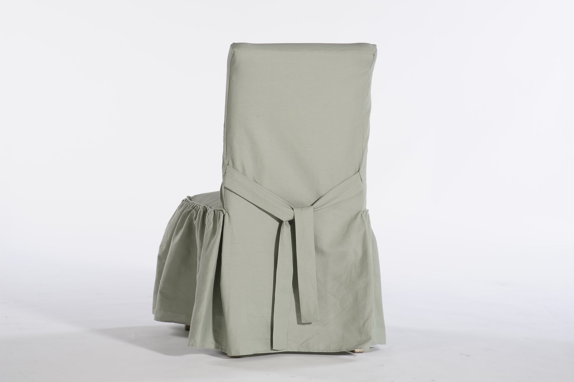 Long Washed Cotton Duck Ruffled Dining Chair Slipcover
