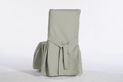 Long Washed Cotton Duck Ruffled Dining Chair Slipcover