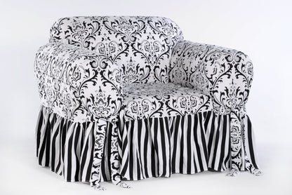 Damask/Stripe Ruffled Accent Chair Cover