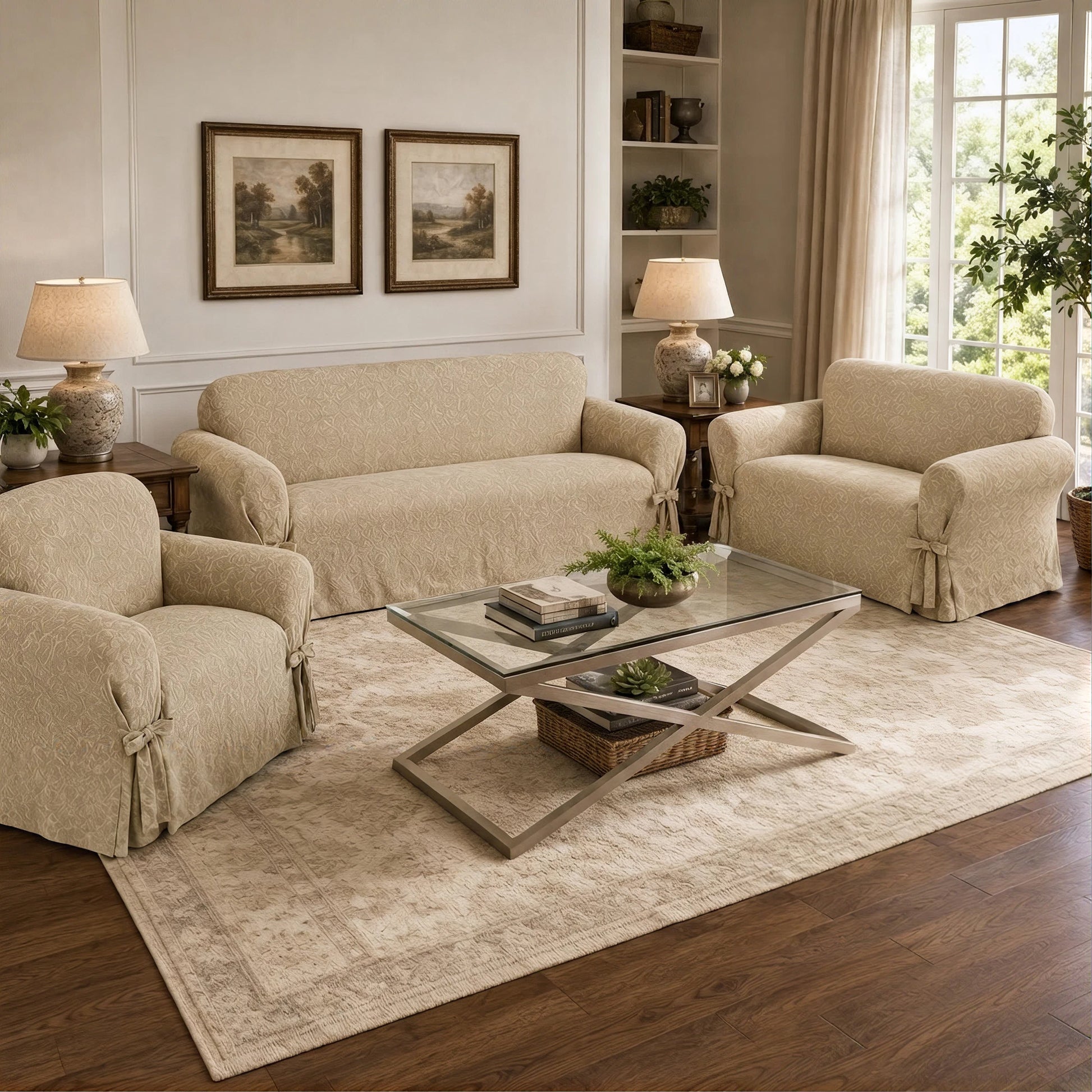 Catherine Jacquard One-Piece Chair Slipcover