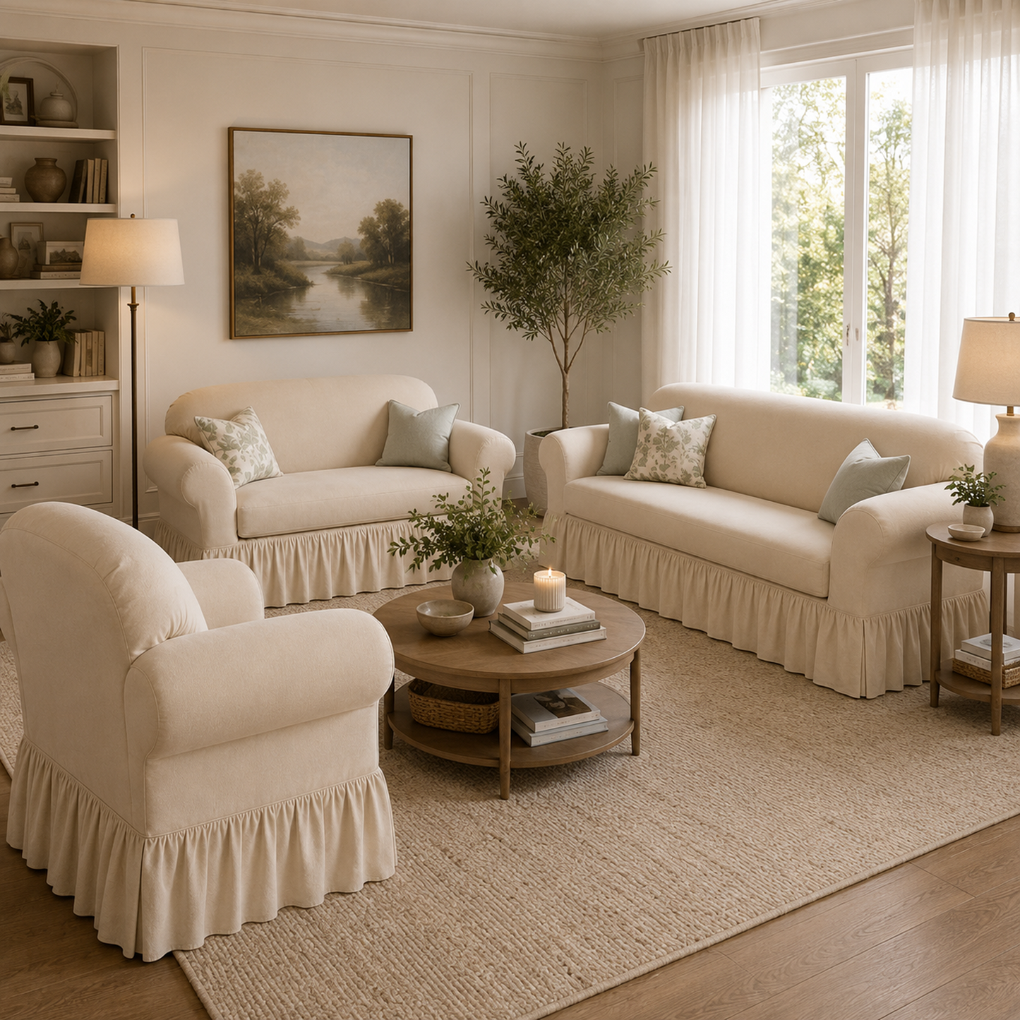 Washed Cotton Duck Ruffled Two-Piece Slipcover