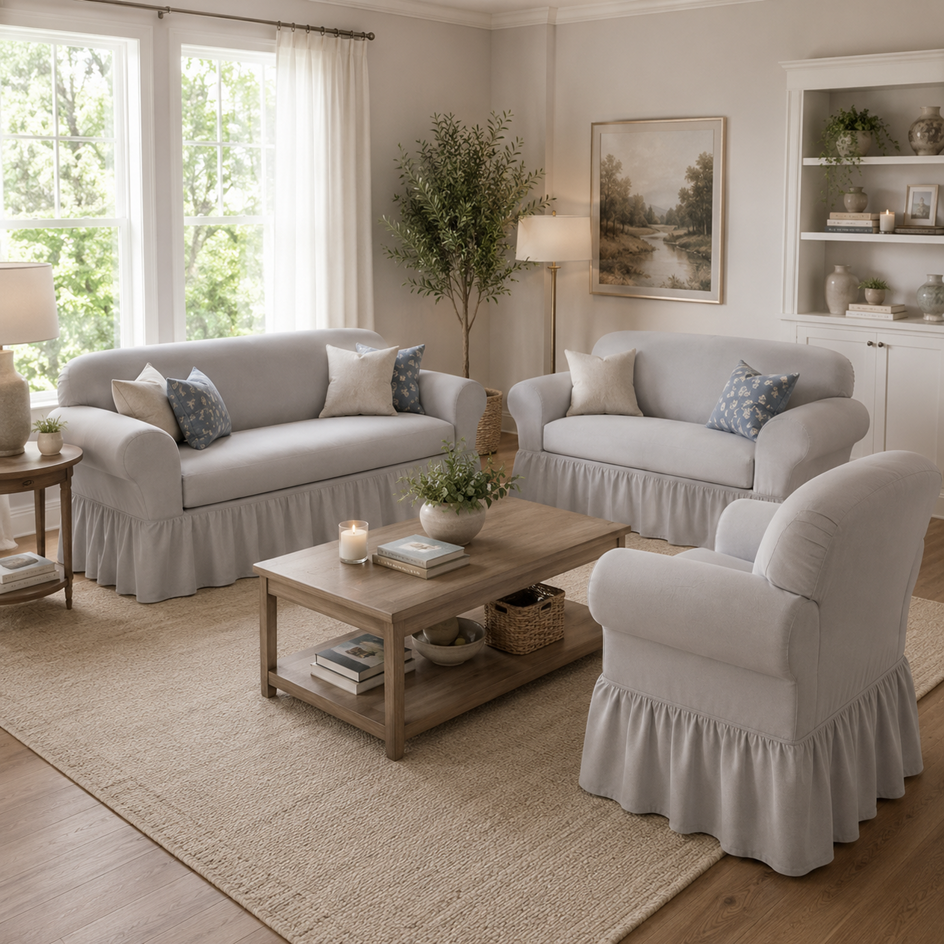 Washed Cotton Duck Ruffled Two-Piece Slipcover