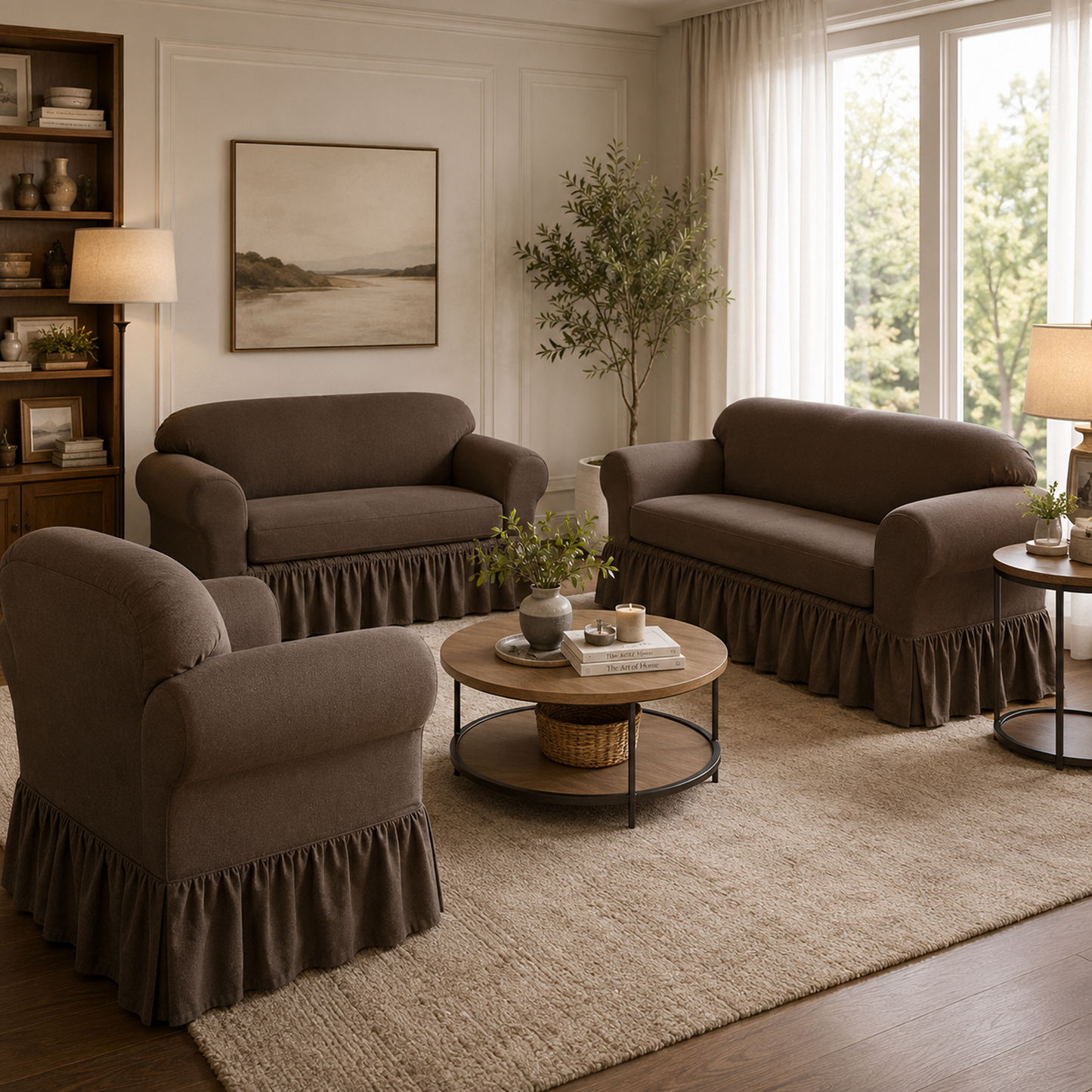 Washed Cotton Duck Ruffled Two-Piece Slipcover