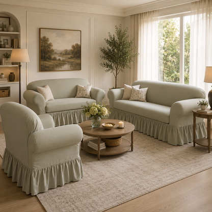 Washed Cotton Duck Ruffled Two-Piece Slipcover