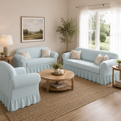 Washed Cotton Duck Ruffled Two-Piece Slipcover