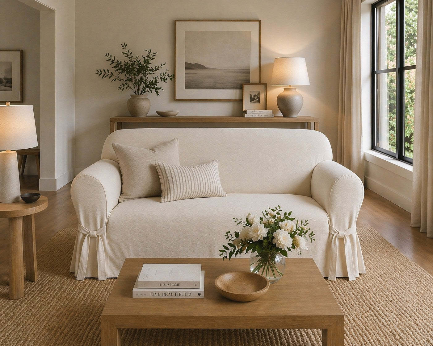 Cotton Duck One-Piece Loveseat Slipcover
