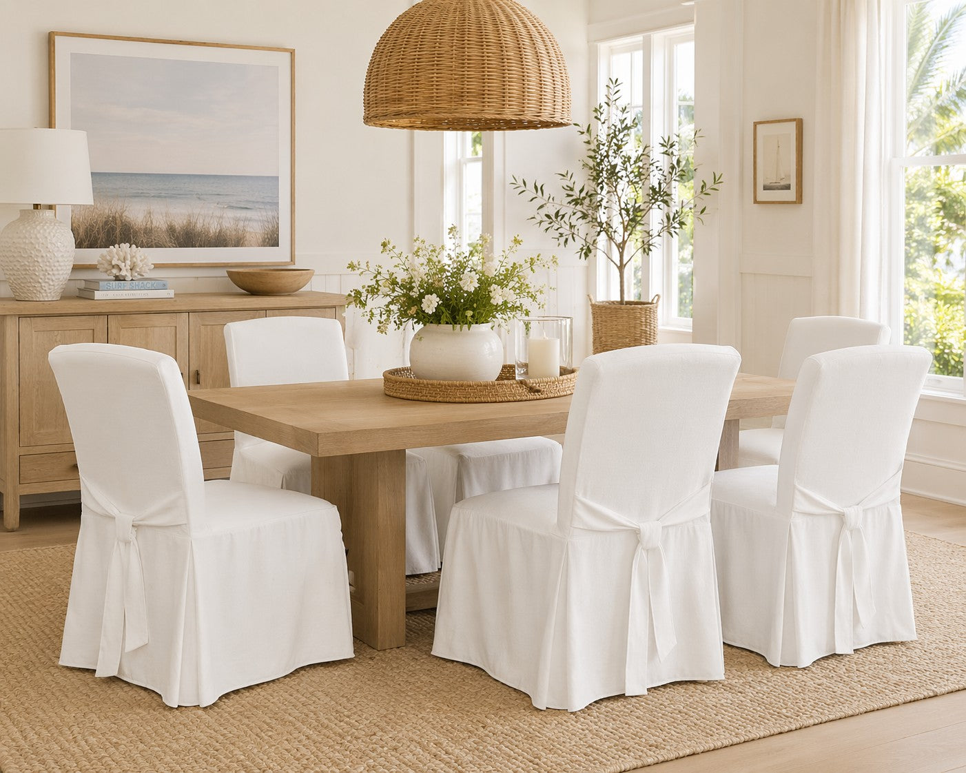 Cotton Duck Long Skirt Dining Chair Slipcover
