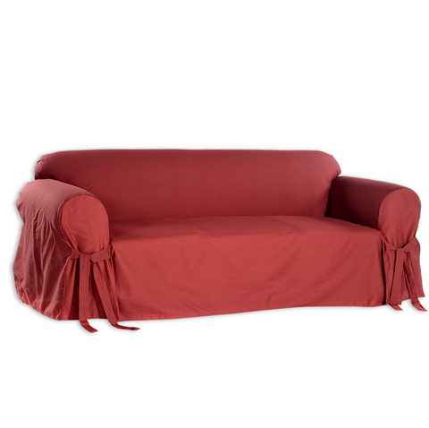 Red Cotton Duck One Piece Sofa Slipcover
