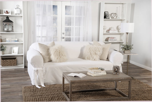 Twill One-Piece Loveseat Slipcover
