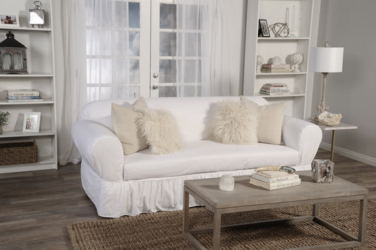 Washed Cotton Duck Ruffled Two-Piece Loveseat Slipcover